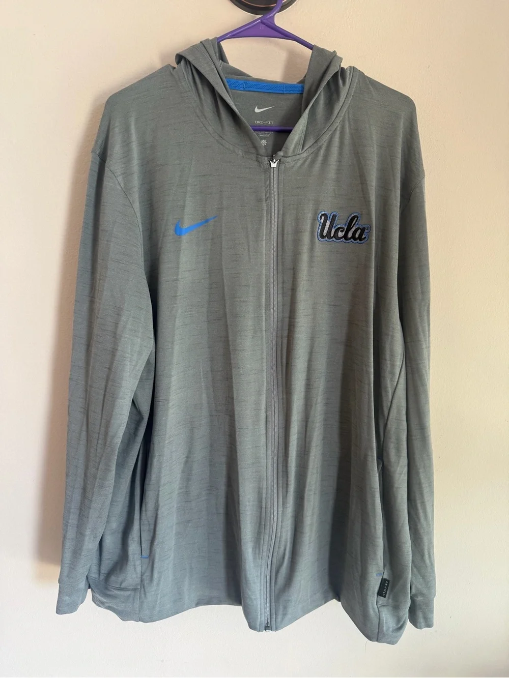 Nike UCLA Bruins Mens XL Dri-FIT Full Zip Hoodie Gray Blue Heathered Sweatshirt